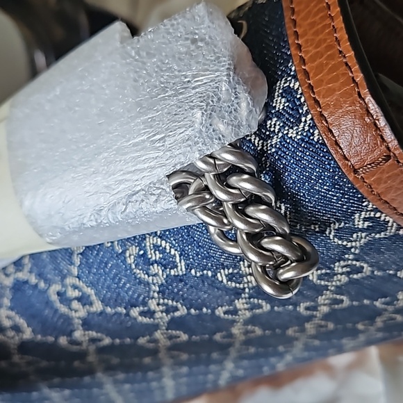 Gucci Dionysus Denim Shoulder Bag GG Jacquard Blue/Ivory/Brown - Picture 7 of 10